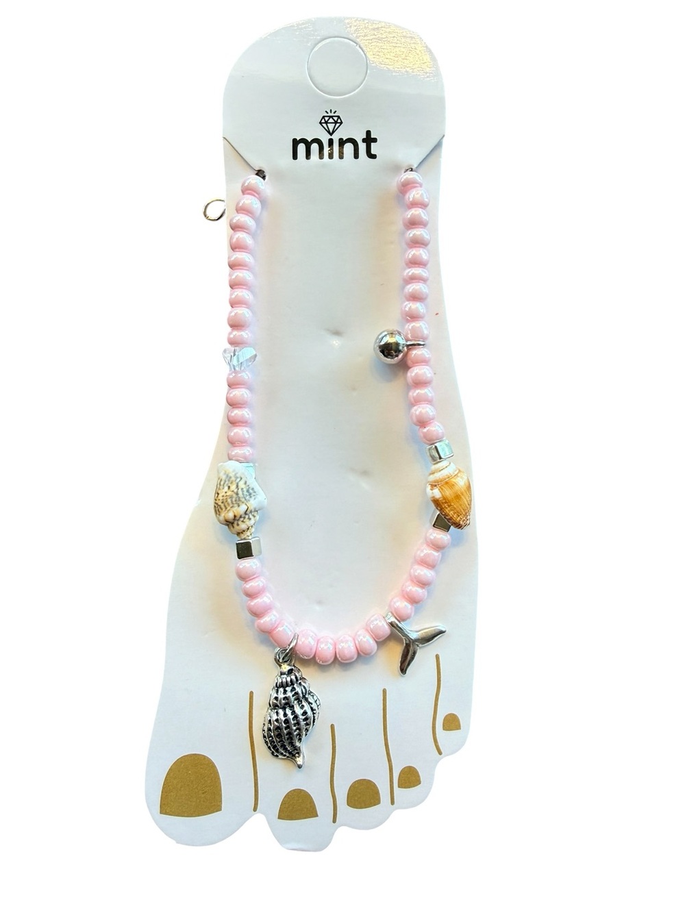 Mint Pink Beaded Seashell Charm Anklet Bracelet
